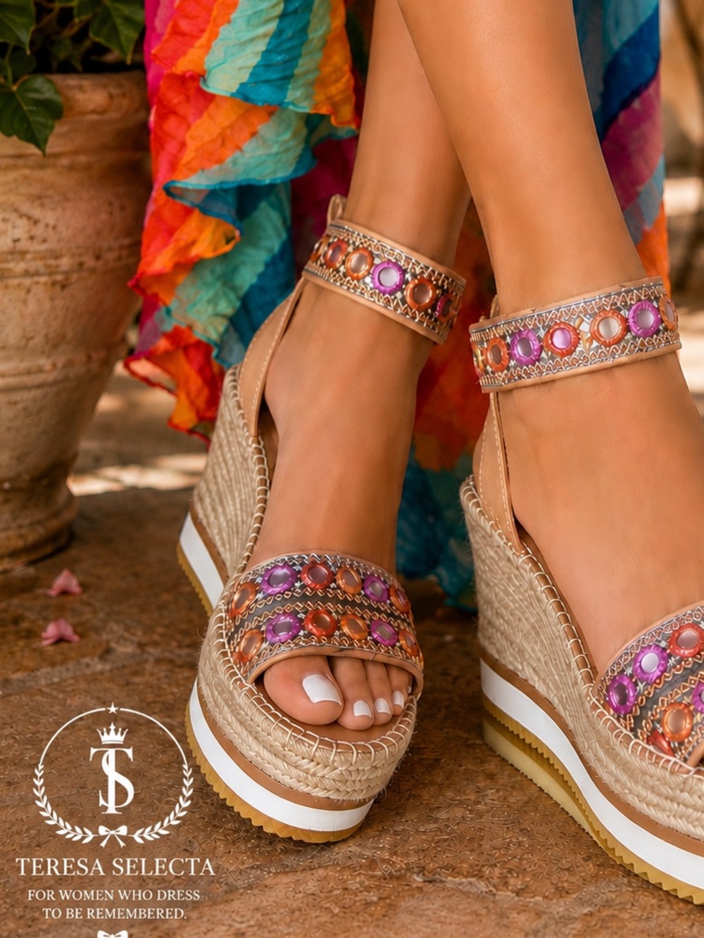 Van Eli Embellished Espadrille Wedge Sandals Ankle Strap Size 6.5M